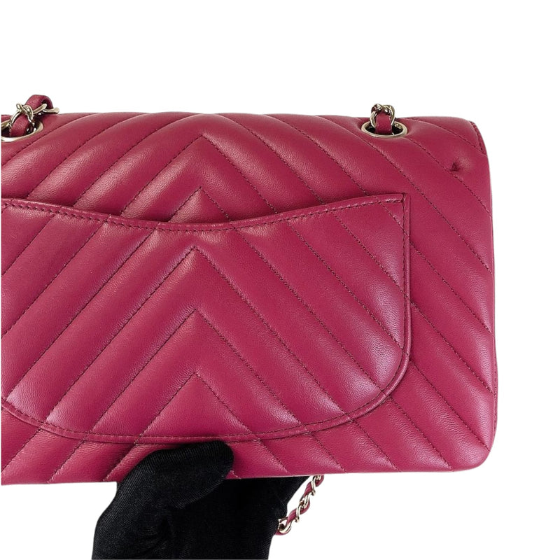 Small Classic Chevron Rectangle Flap Lambskin Dark Pink SHW