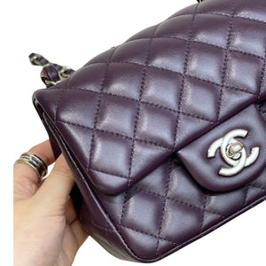 Mini Square Flap Lambskin Quilted Dark Purple SHW