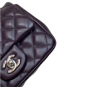 Mini Square Flap Lambskin Quilted Dark Purple SHW