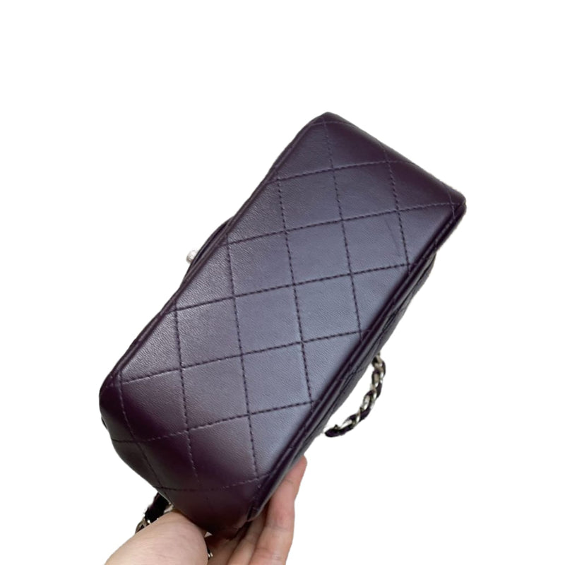 Mini Square Flap Lambskin Quilted Dark Purple SHW