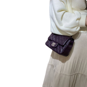 Mini Square Flap Lambskin Quilted Dark Purple SHW