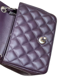 Mini Square Flap Lambskin Quilted Dark Purple SHW