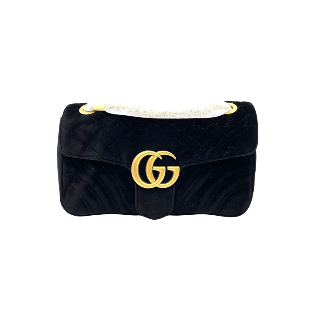 Small GG Marmont Matelassé Velvet Black GHW