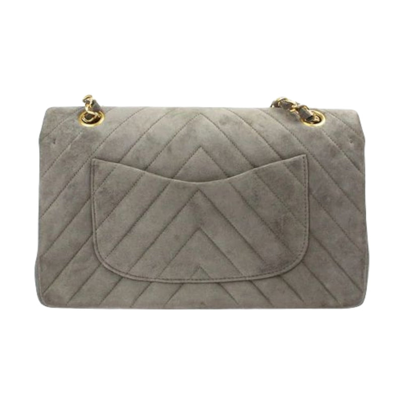 Medium Vintage Classic Flap Chevron Suede Grey GHW