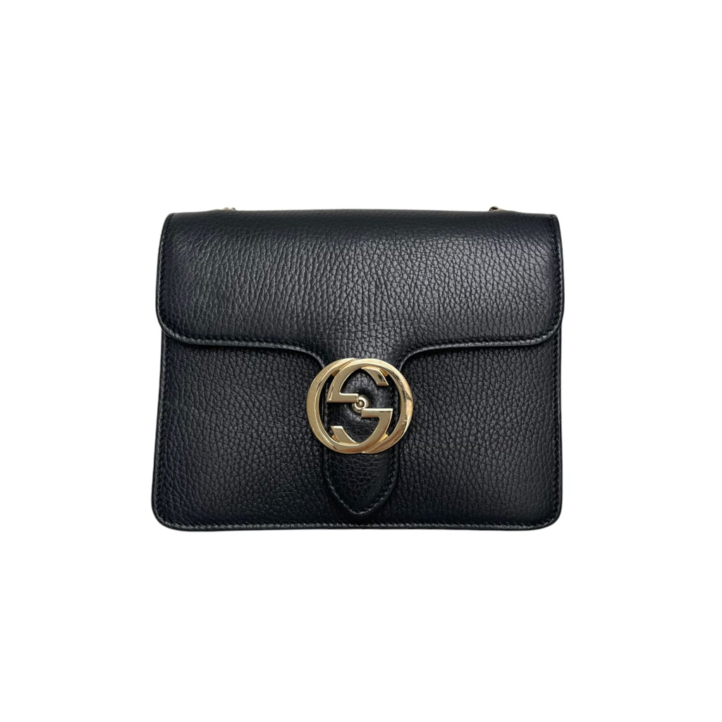 Small Interlocking GG Calfskin Black GHW