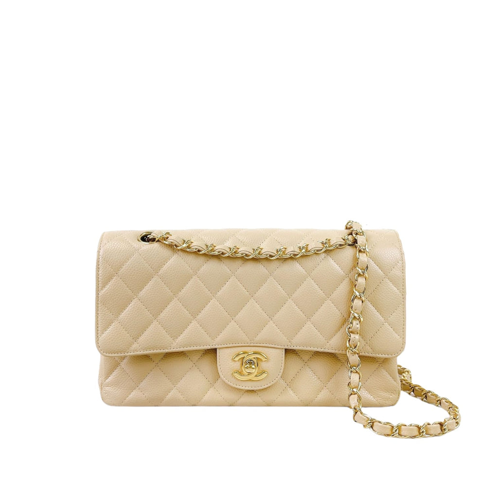 Classic Flap Medium Caviar Beige GHW