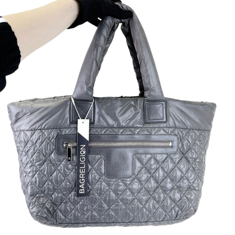 Large Cocoon Coco Quilted Nylon Grey SHW