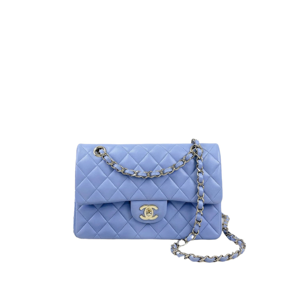 Small Classic Double Flap Lambskin Blue SHW