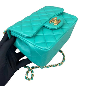 Mini Square Flap Quilted Lambskin Aqua Green GHW