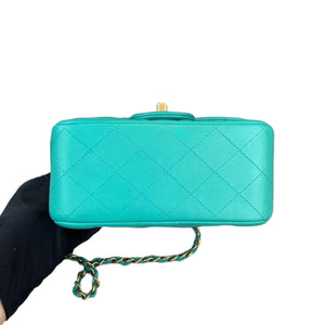 Mini Square Flap Quilted Lambskin Aqua Green GHW