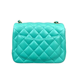 Mini Square Flap Quilted Lambskin Aqua Green GHW