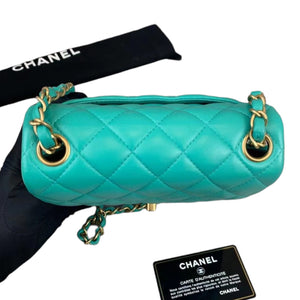 Mini Square Flap Quilted Lambskin Aqua Green GHW