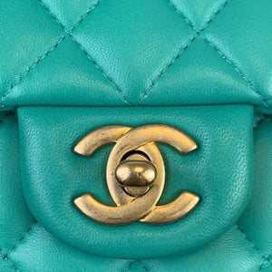 Mini Square Flap Quilted Lambskin Aqua Green GHW