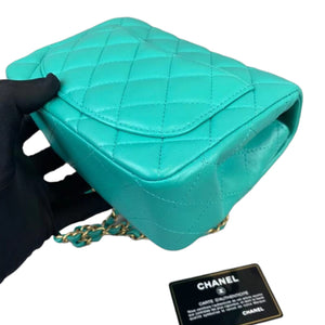 Mini Square Flap Quilted Lambskin Aqua Green GHW