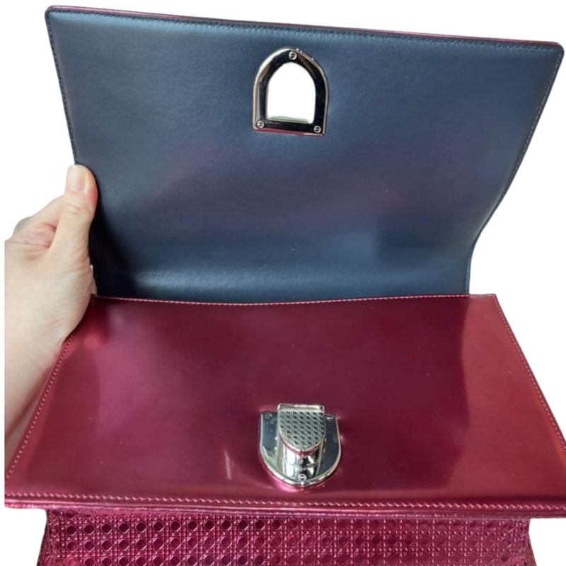 CHRISTIAN DIOR Metallic Patent Micro-Cannage Small Diorama Flap Bag Azur  1261507