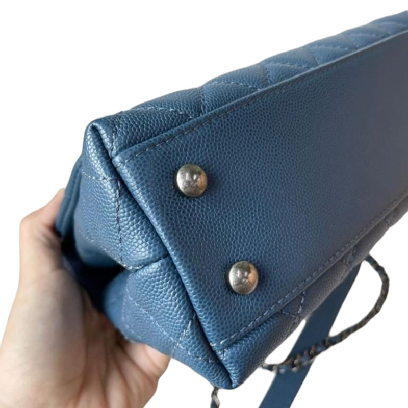 Small Coco Handle Flap Quilted Caviar Blue RHW