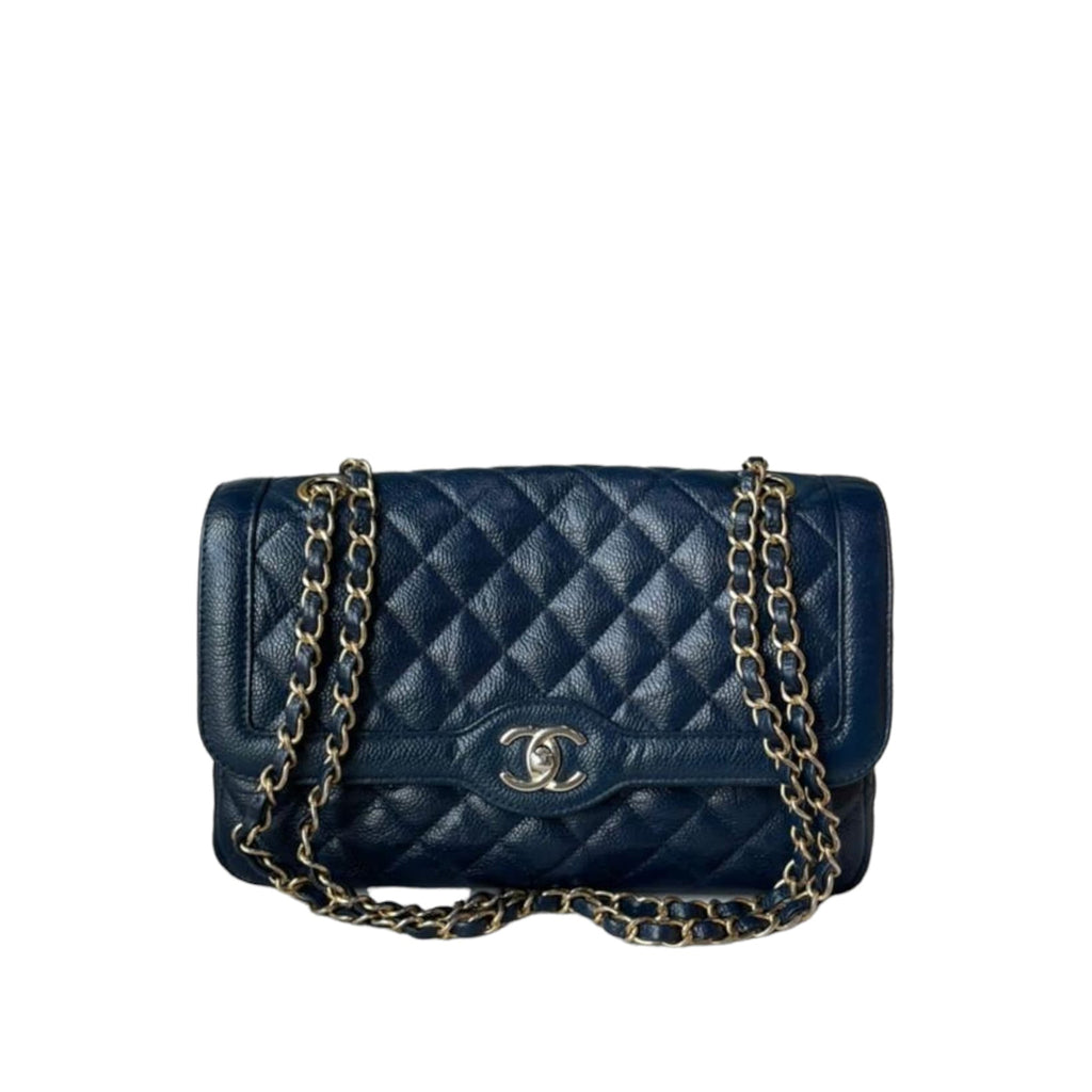 Medium Seasonal Flap Bag Caviar Dark Blue GHW