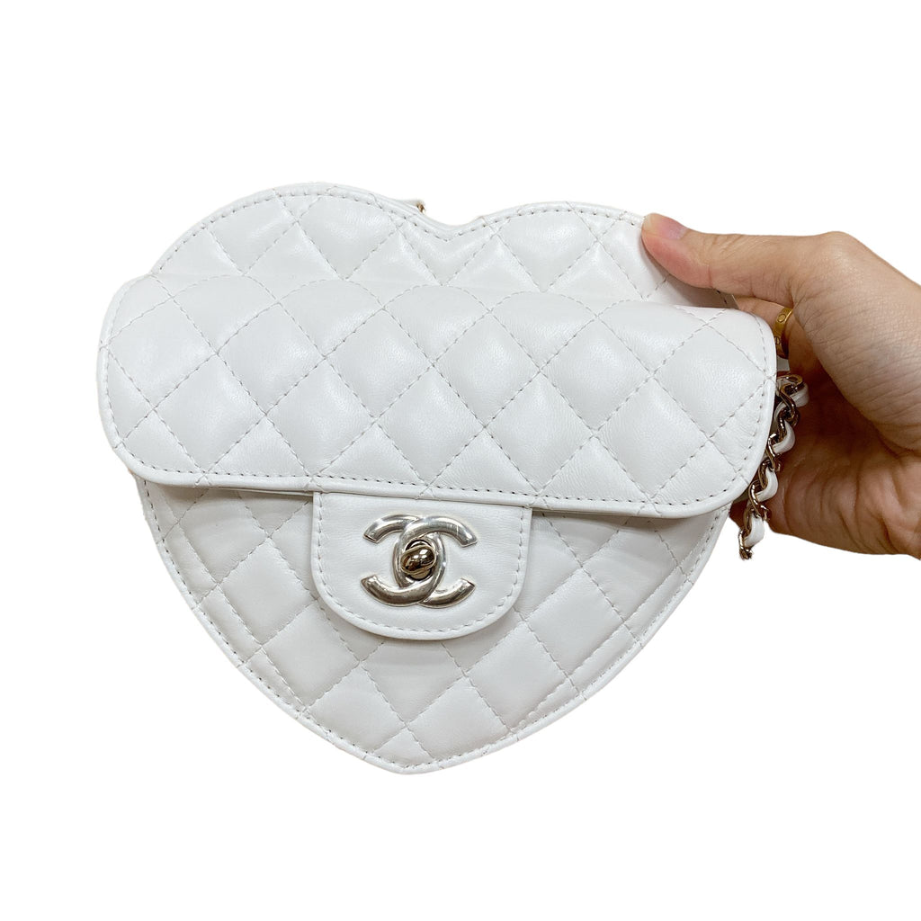 Large Heart Bag Lambskin White GHW