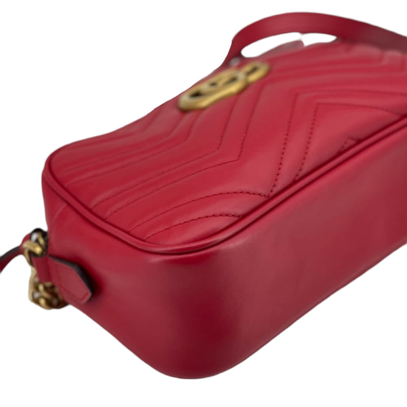 Gucci GG Marmont Camera Bag Matelasse Velvet Small Hibiscus Red