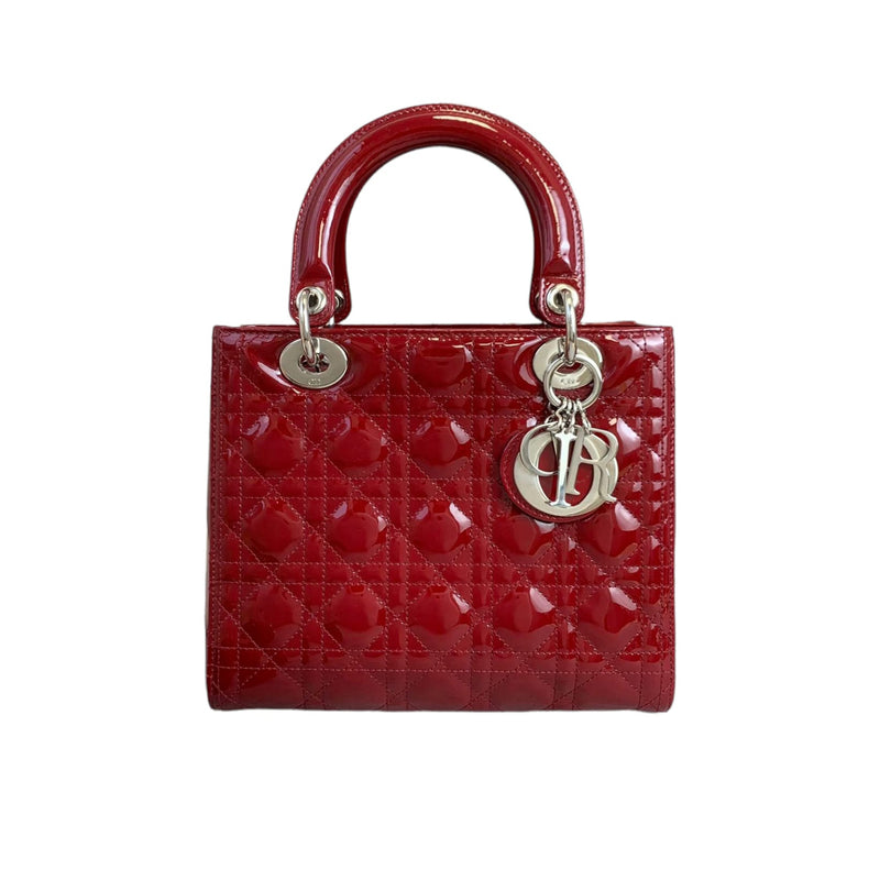 Medium Lady Dior Cannage Patent Red SHW