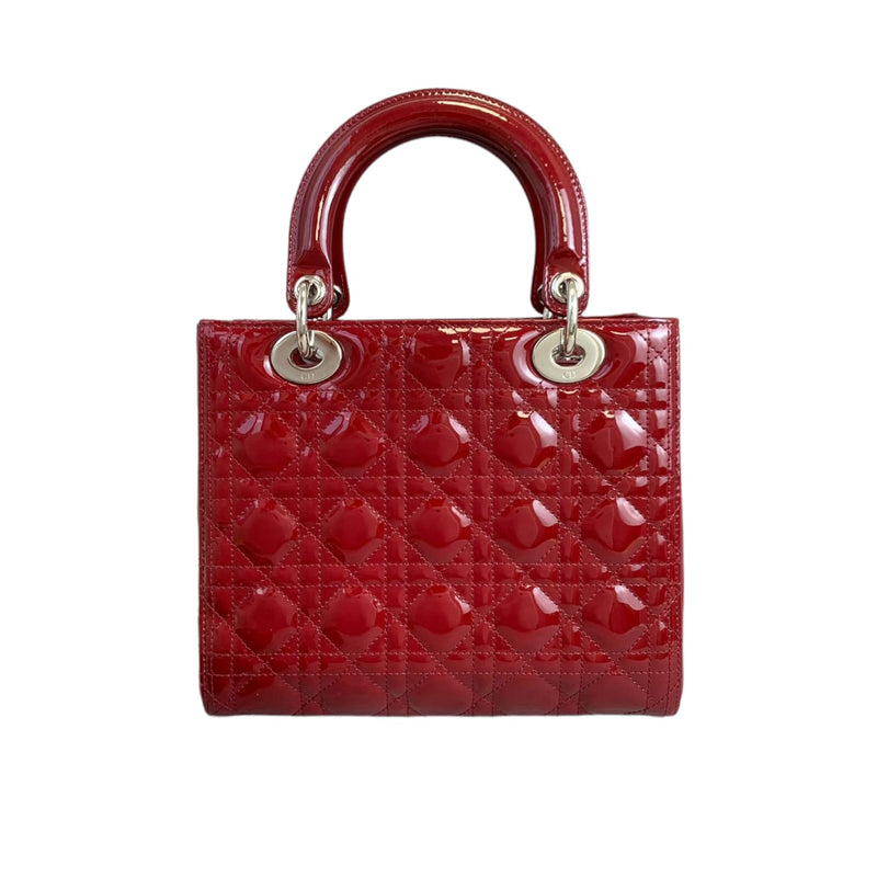 Medium Lady Dior Cannage Patent Red SHW