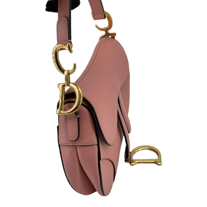 CHRISTIAN DIOR Grained Calfskin Mini Saddle Bag Pink 1309655