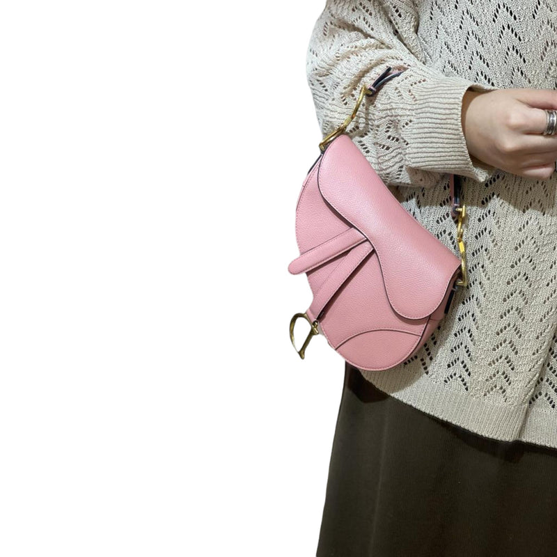 Saddle Bag with Strap Sand Pink Grained Calfskin