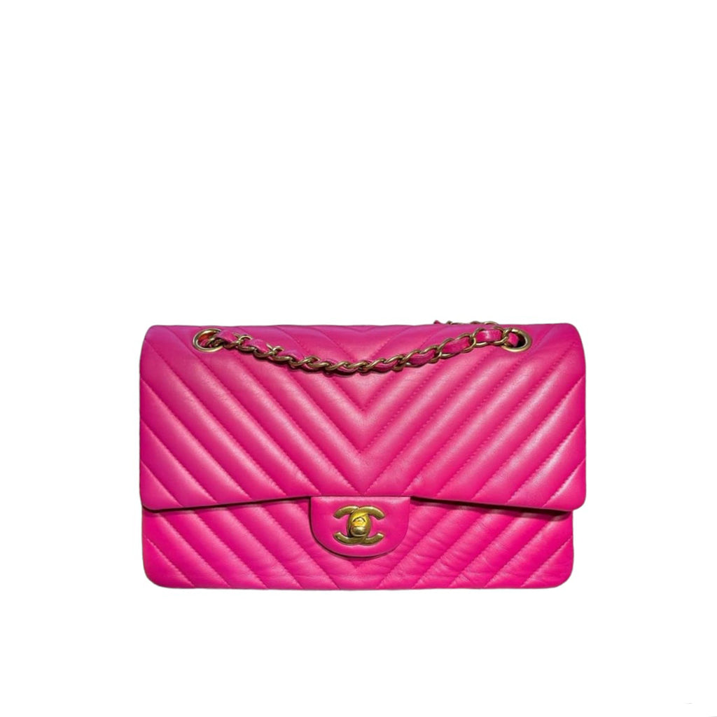 Classic Chevron Double Flap Medium Lambskin Pink GHW