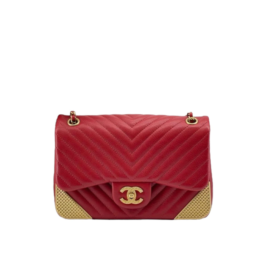 Mini Rock the Corner Chevron Calfskin Red GHW