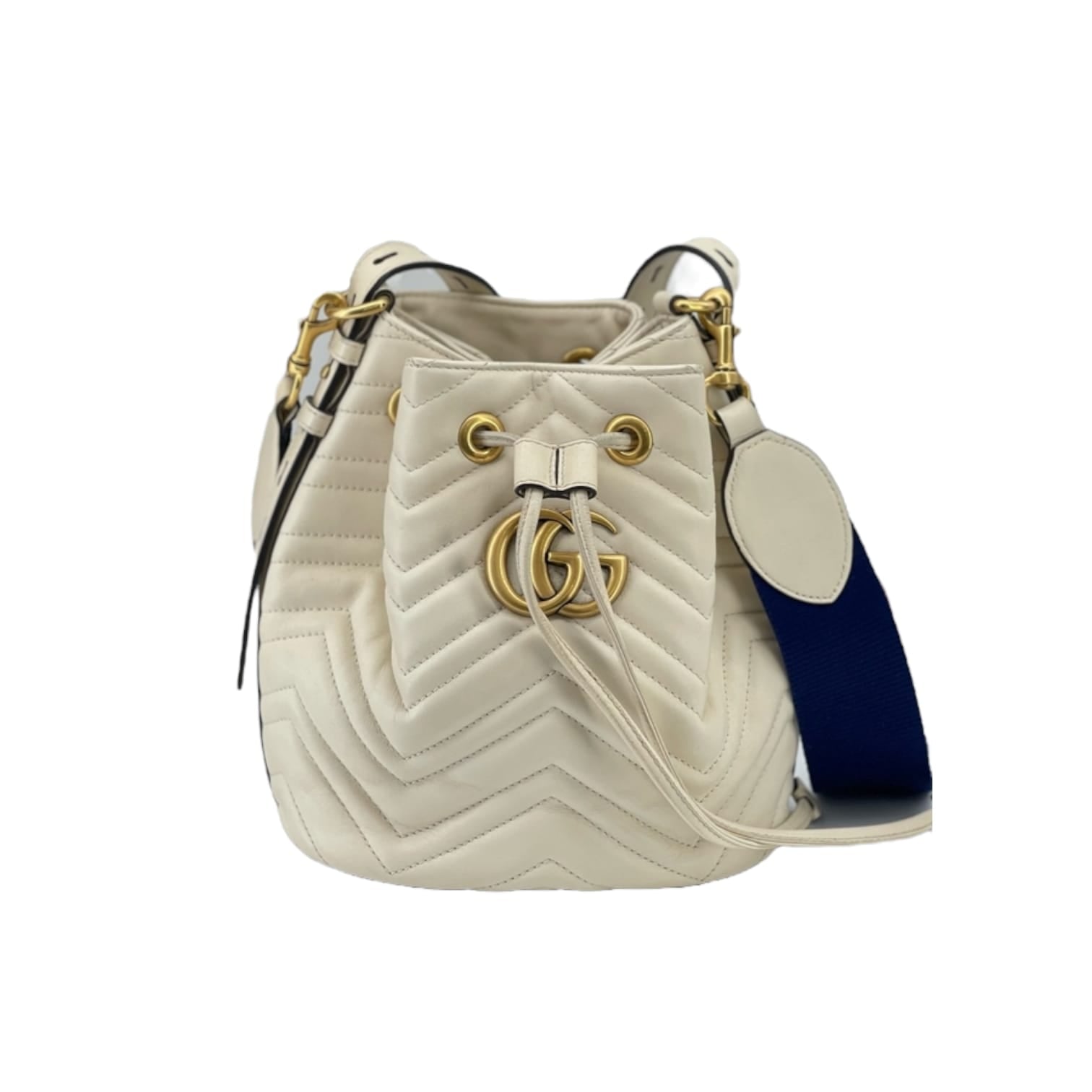 Small GG Marmont Bucket White Leather GHW Bag Religion