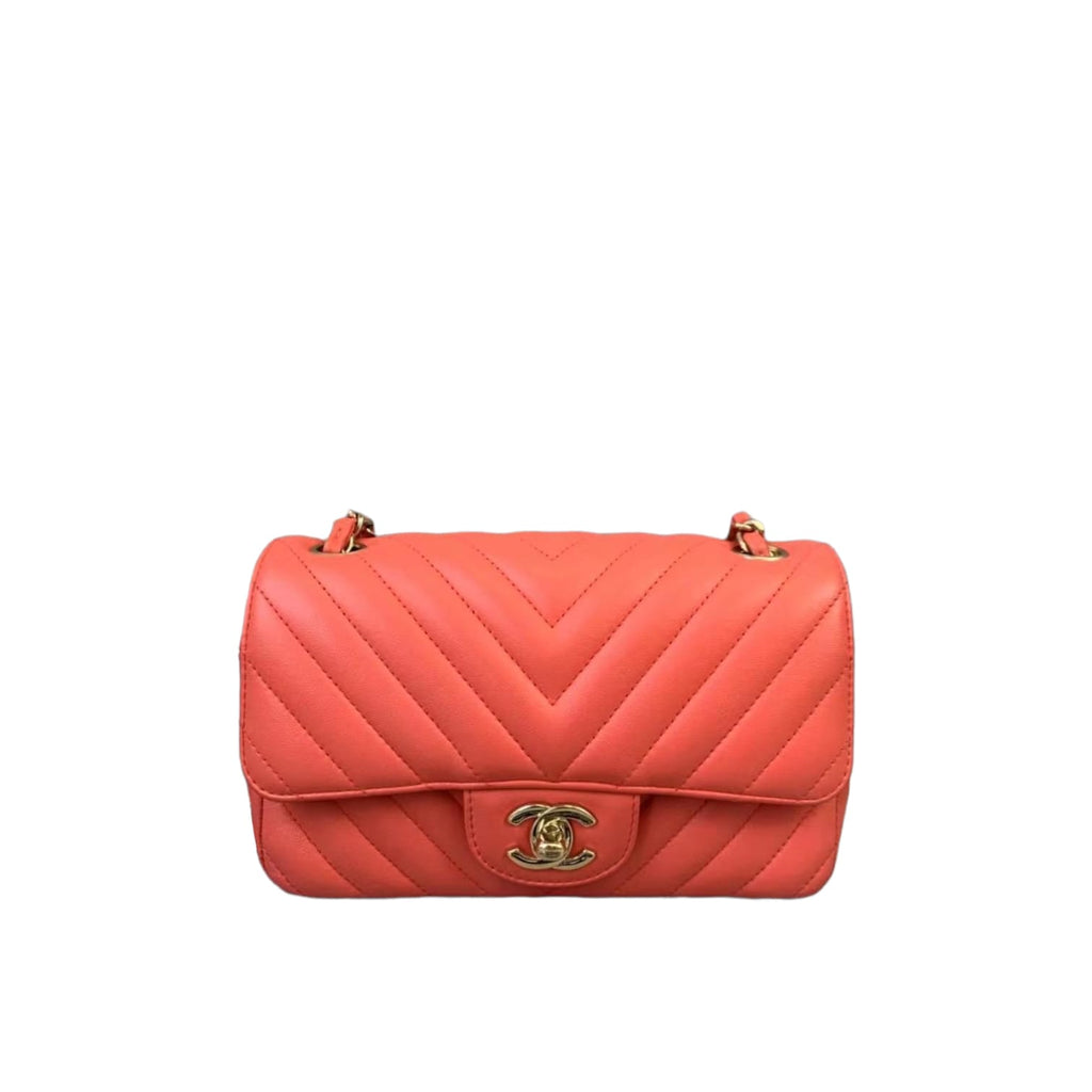 Mini Classic Flap Calfskin Chevron Red GHW