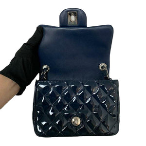 Mini Square Flap Patent Dark Blue SHW