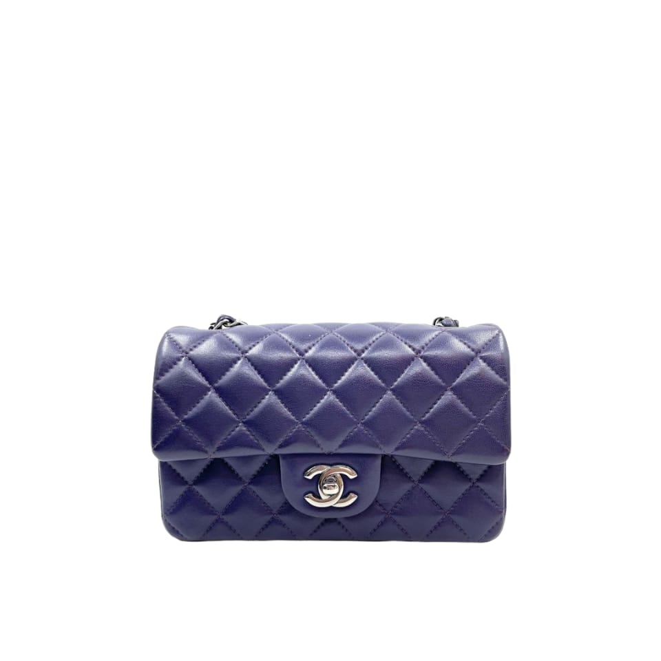 Mini Rectangle Classic Flap Lambskin Purple SHW