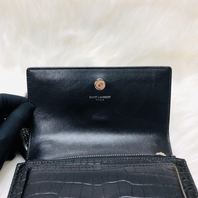 tas sling-bag YSL Sunset Croco Embossed Black Sling Bag
