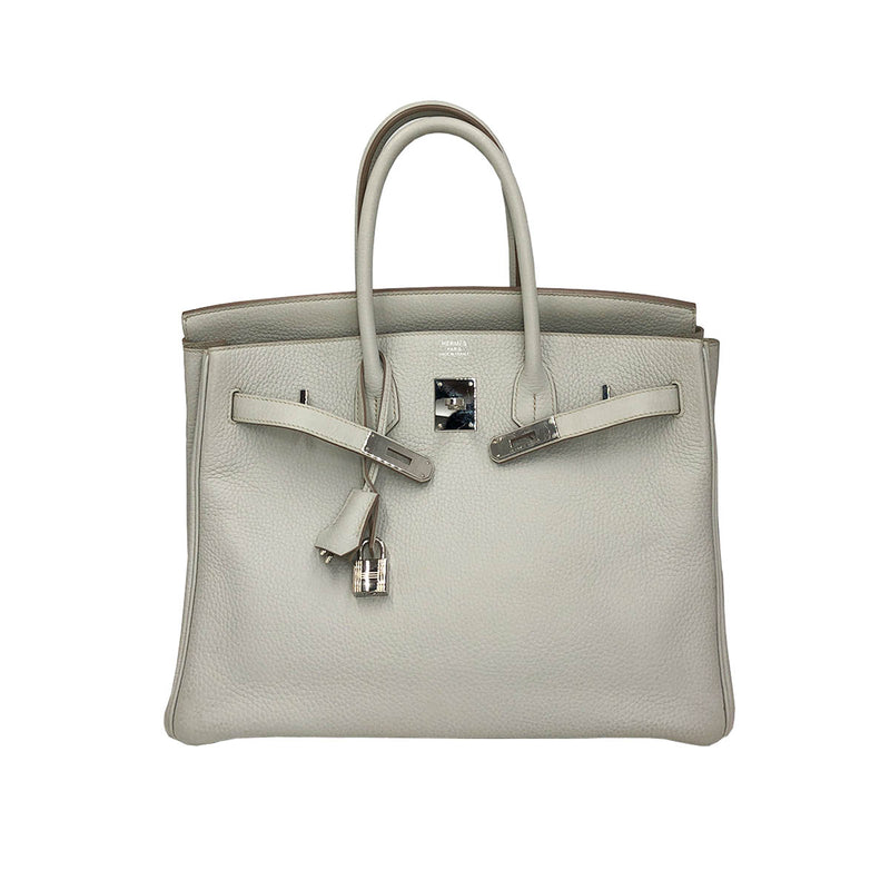 Hermes 35cm Gris Perle Clemence Leather Palladium Plated Kelly