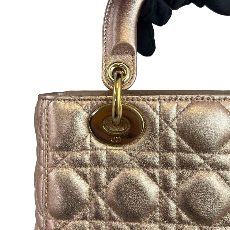 Cannage Lambskin Small Lady Dior Rose Gold GJW