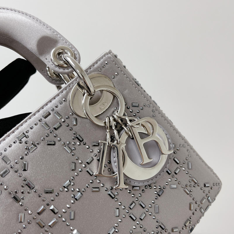 Embellished Cannage Satin Mini Lady Dior Grey | Bag Religion