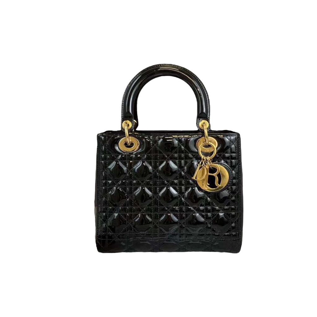 Lady Dior Medium Patent Black GHW