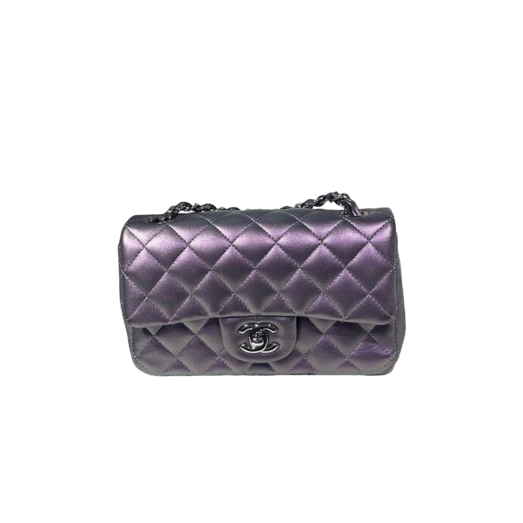 Rectangle Mini Lambskin iridescent Purple SHW