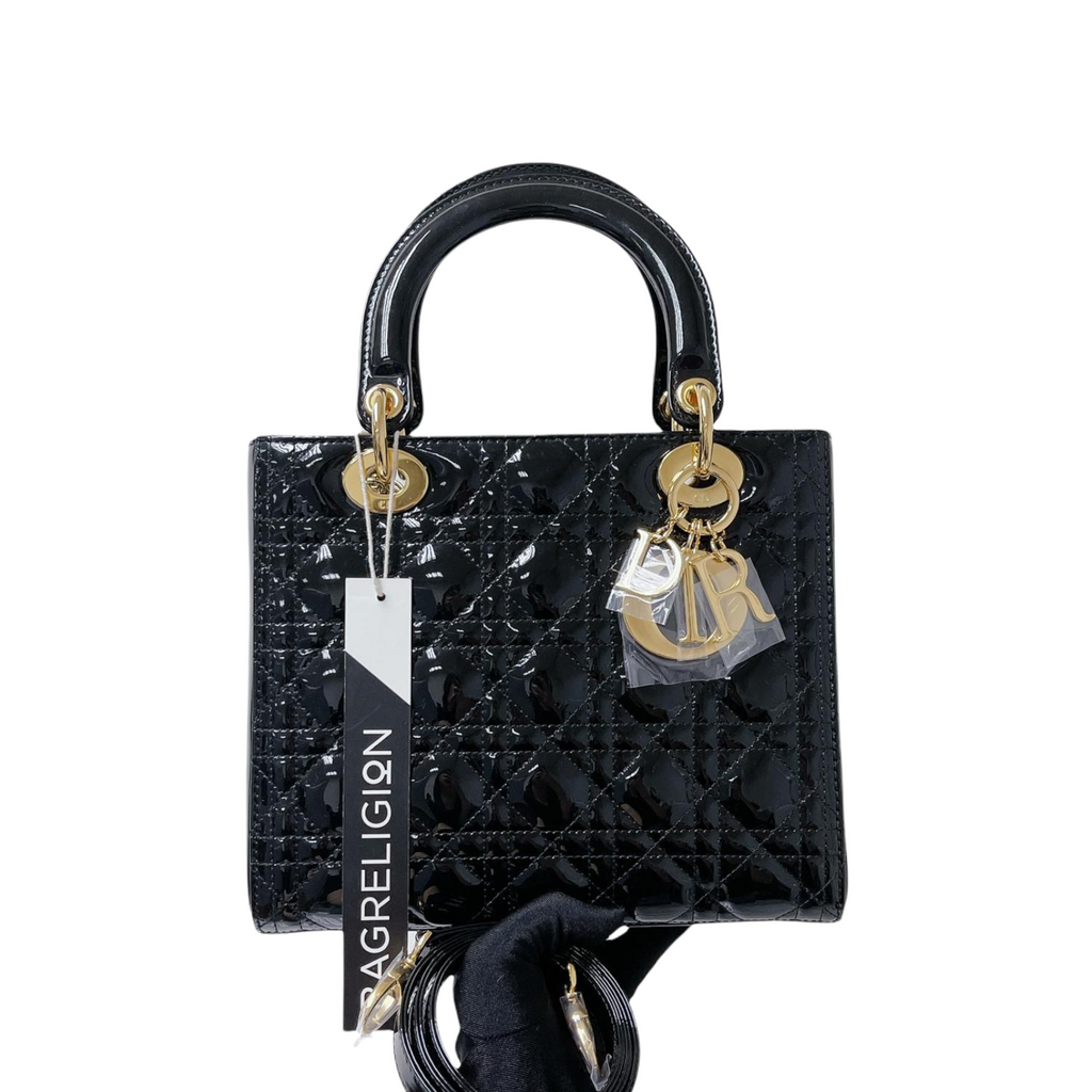 Lady Dior Patent  Medium Black GHW