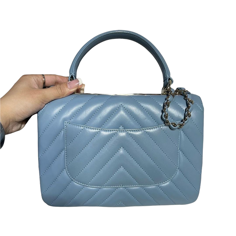 Small Trendy CC Flap Lambskin Chevron Quilted Light Blue SHW