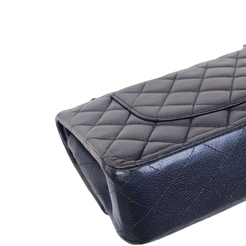 CHANEL Medium Classic Double Flap Bag Dark Blue Caviar - Bellisa