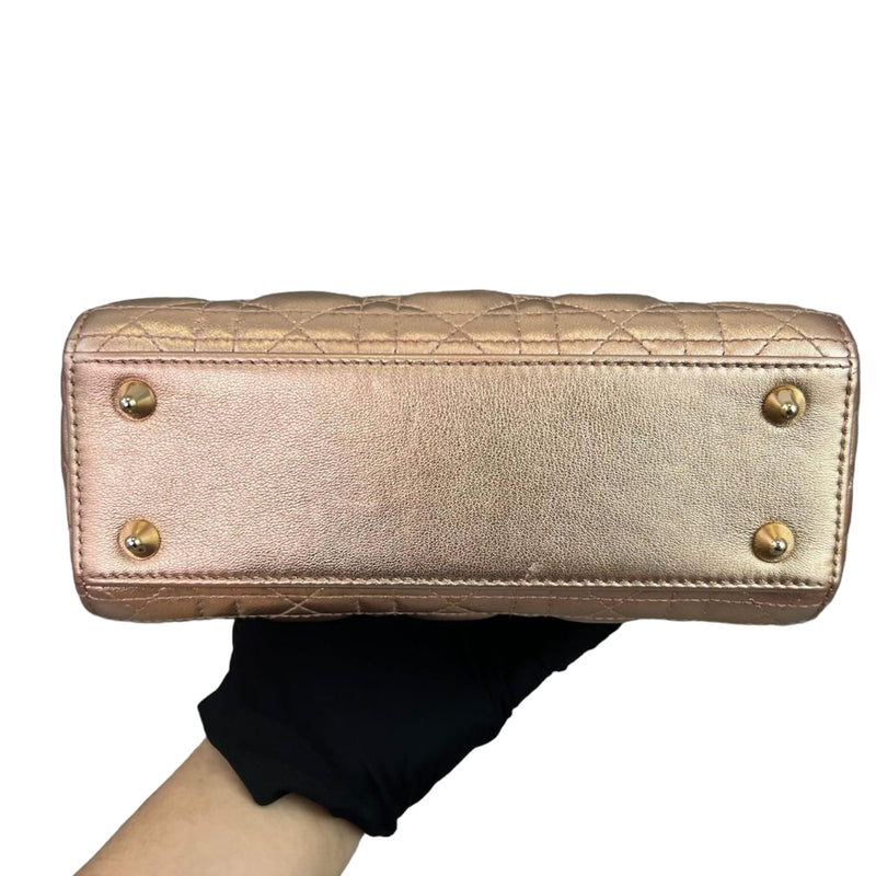 Cannage Lambskin Small Lady Dior Rose Gold GJW