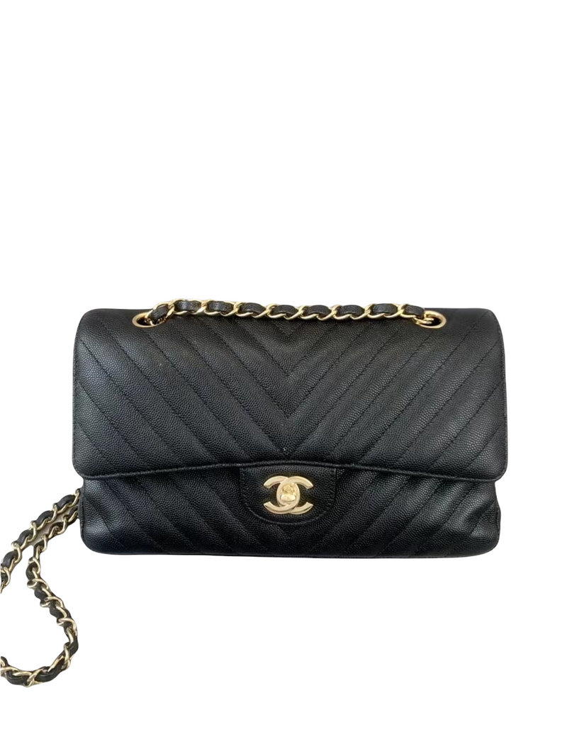 Medium Classic Double Flap Chevron Black GHW