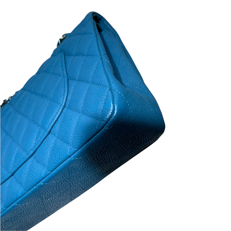 Classic Double Flap Matte Caviar Medium Blue SHW