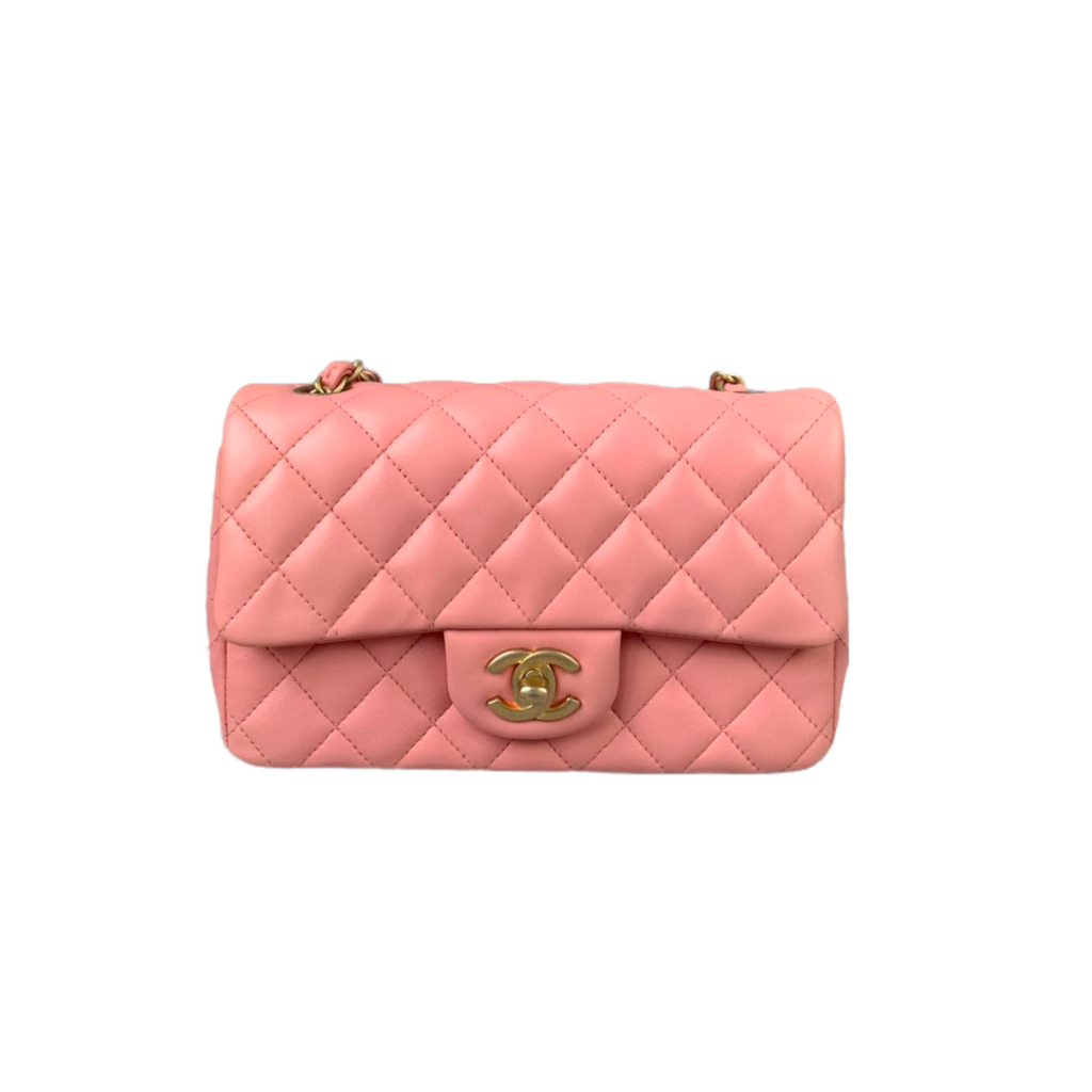 Classic Double Flap Mini Rectangle Lambskin Pink GHW