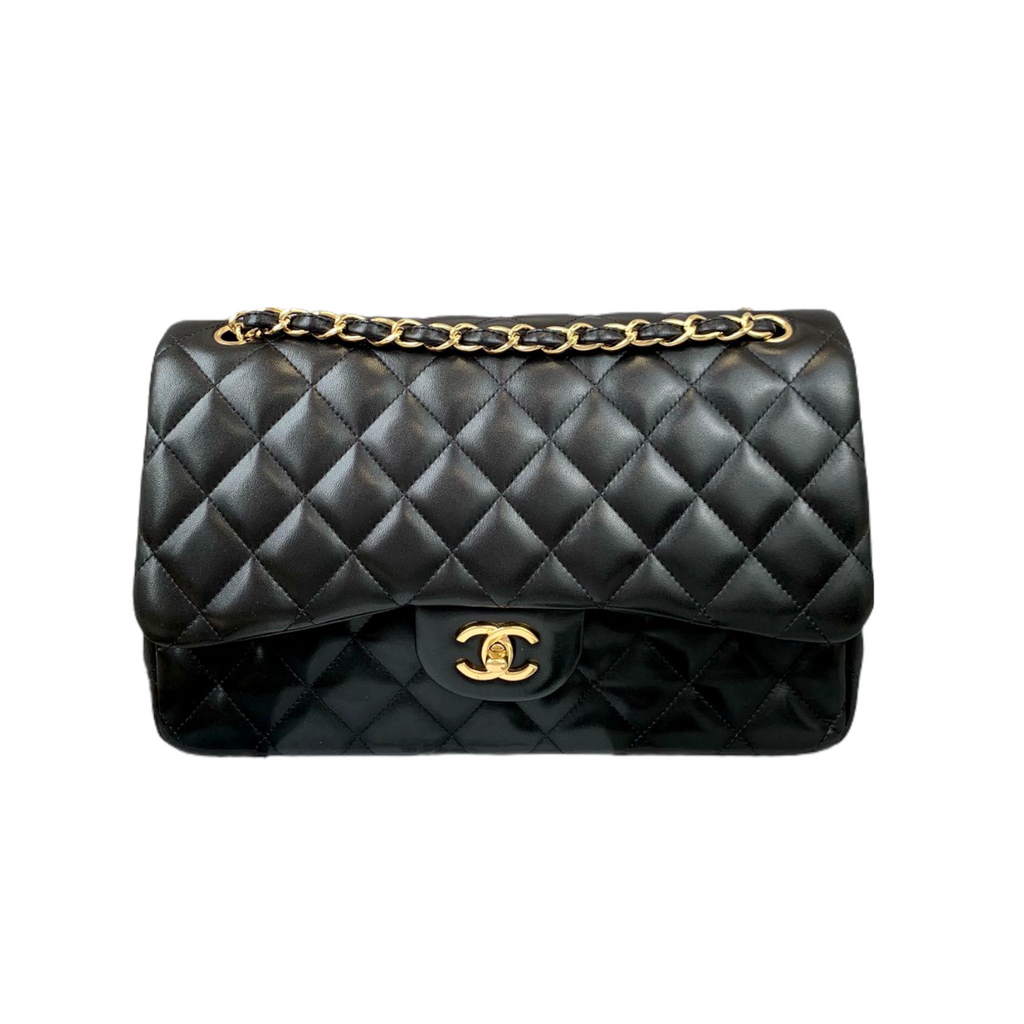 Jumbo Double Flap Lambskin Black GHW