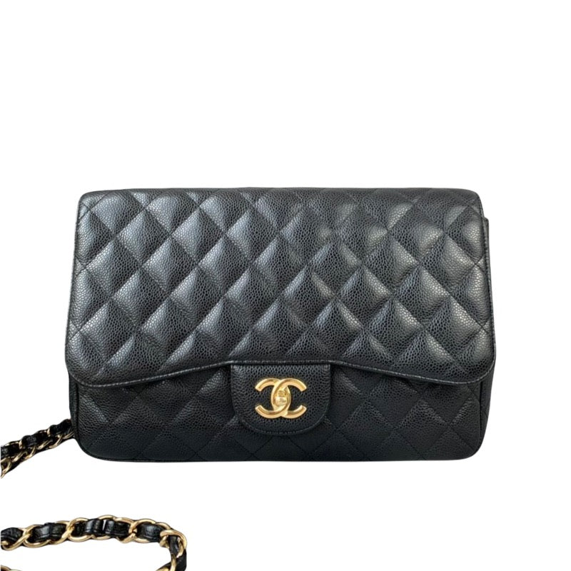 Single Flap Jumbo Black Caviar GHW