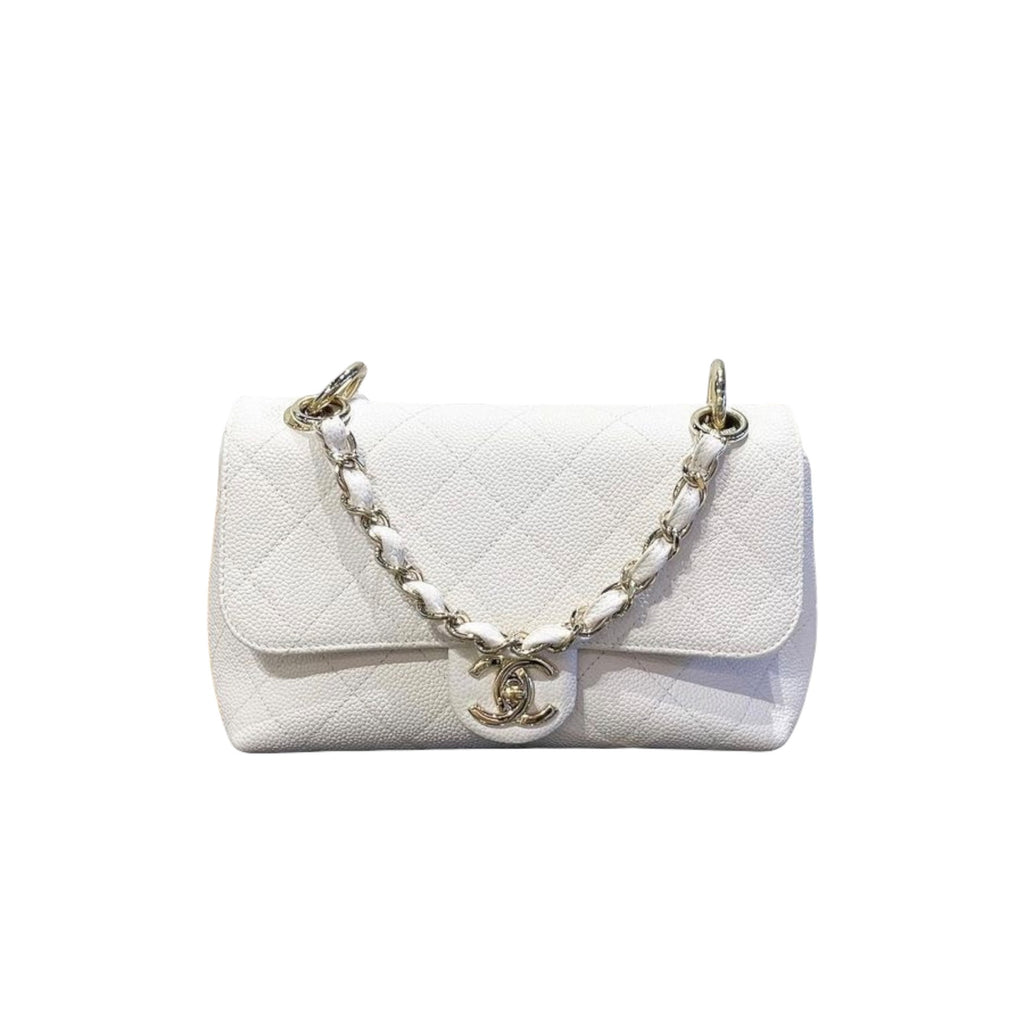 Quilted Caviar Top Chain Mini White GHW