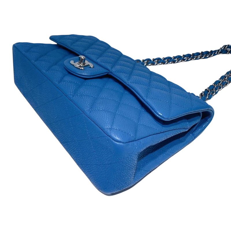 Classic Double Flap Matte Caviar Medium Blue SHW